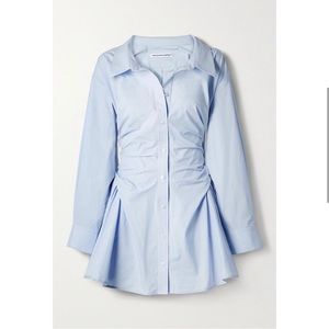 Alexander Wang Cotton Poplin Gathered Shirt Dress Light Blue US 6